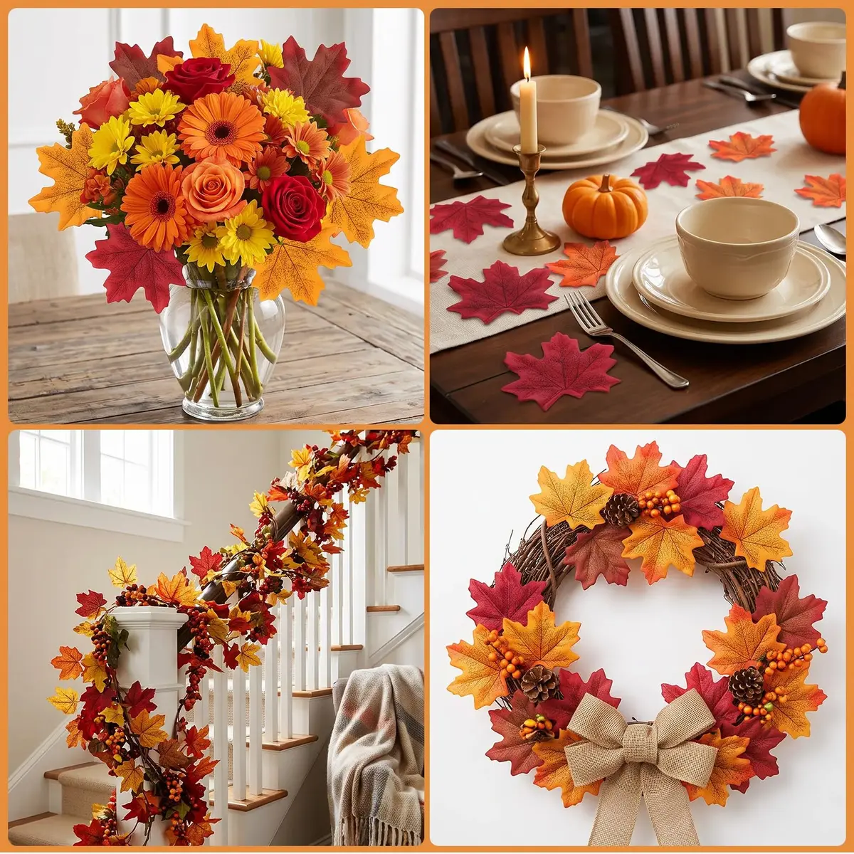 Whaline 300Pcs Fall Artificial Maple Leaves 3.35 Inch | Vivid Autumn Decor for Events & Home - view 7