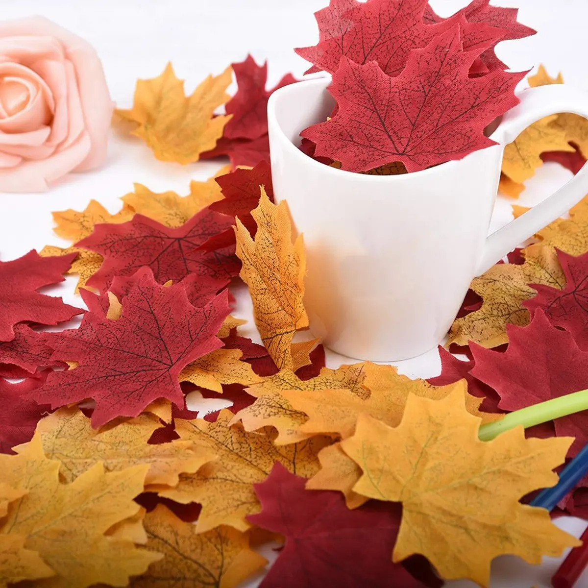 Whaline 300Pcs Fall Artificial Maple Leaves 3.35 Inch | Vivid Autumn Decor for Events & Home - view 4