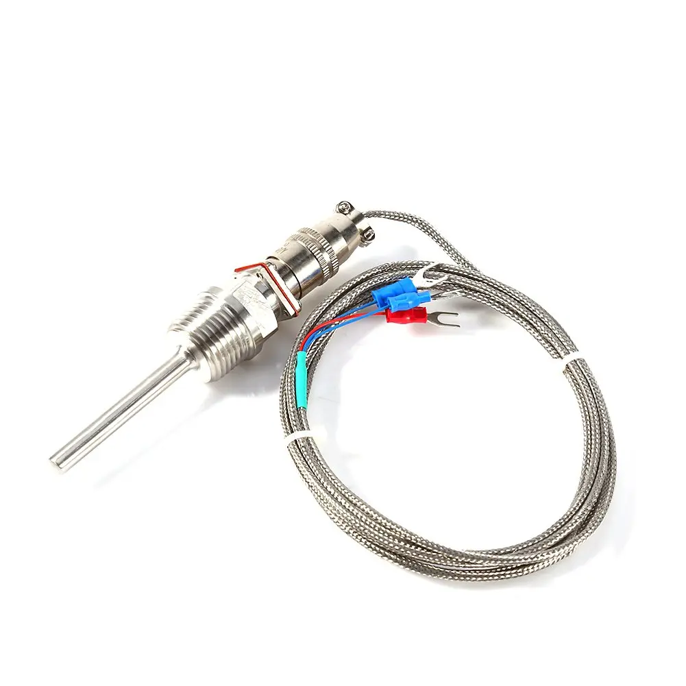 Walfront RTD PT100 Temperature Sensor Probe 1/2" NPT Thread Stainless Steel 3 Wire 2M/6.6ft Cable -50 to 300℃ - main product image