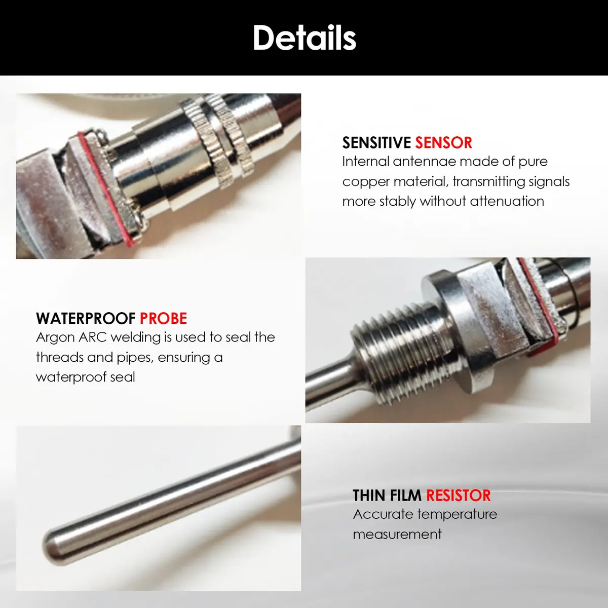 Walfront RTD PT100 Temperature Sensor Probe 1/2" NPT Thread Stainless Steel 3 Wire 2M/6.6ft Cable -50 to 300℃ - view 5