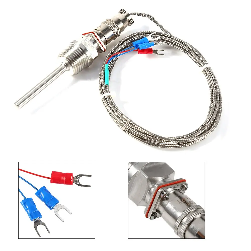 Walfront RTD PT100 Temperature Sensor Probe 1/2" NPT Thread Stainless Steel 3 Wire 2M/6.6ft Cable -50 to 300℃ - view 2