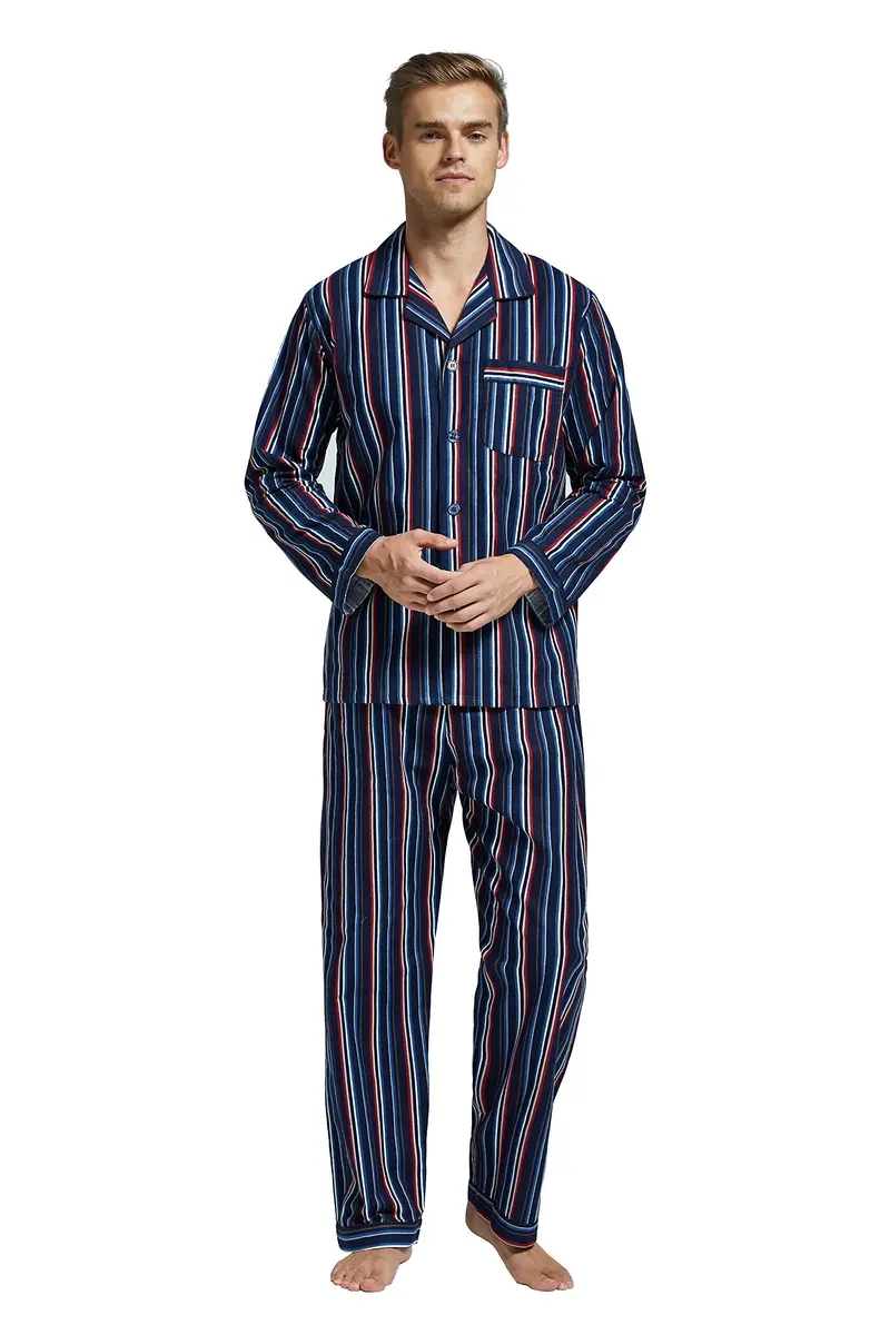 TONY AND CANDICE Men’s Flannel Pajama Set, 100% Cotton Long Sleeve Sleepwear (X-Large, Multicolor Striped) | Relaxed Fit for Comfortable Sleep - main product image