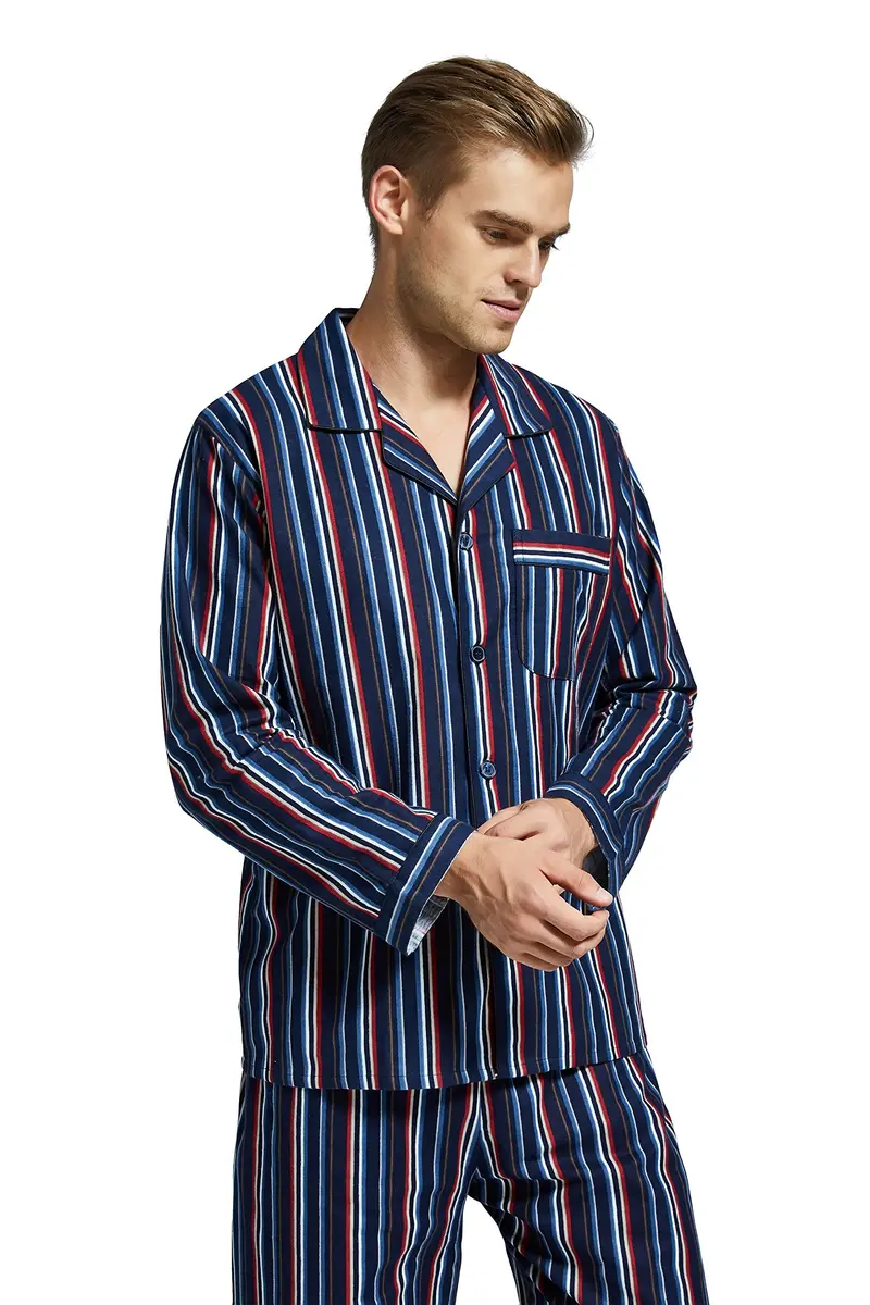 TONY AND CANDICE Men’s Flannel Pajama Set, 100% Cotton Long Sleeve Sleepwear (X-Large, Multicolor Striped) | Relaxed Fit for Comfortable Sleep - view 2