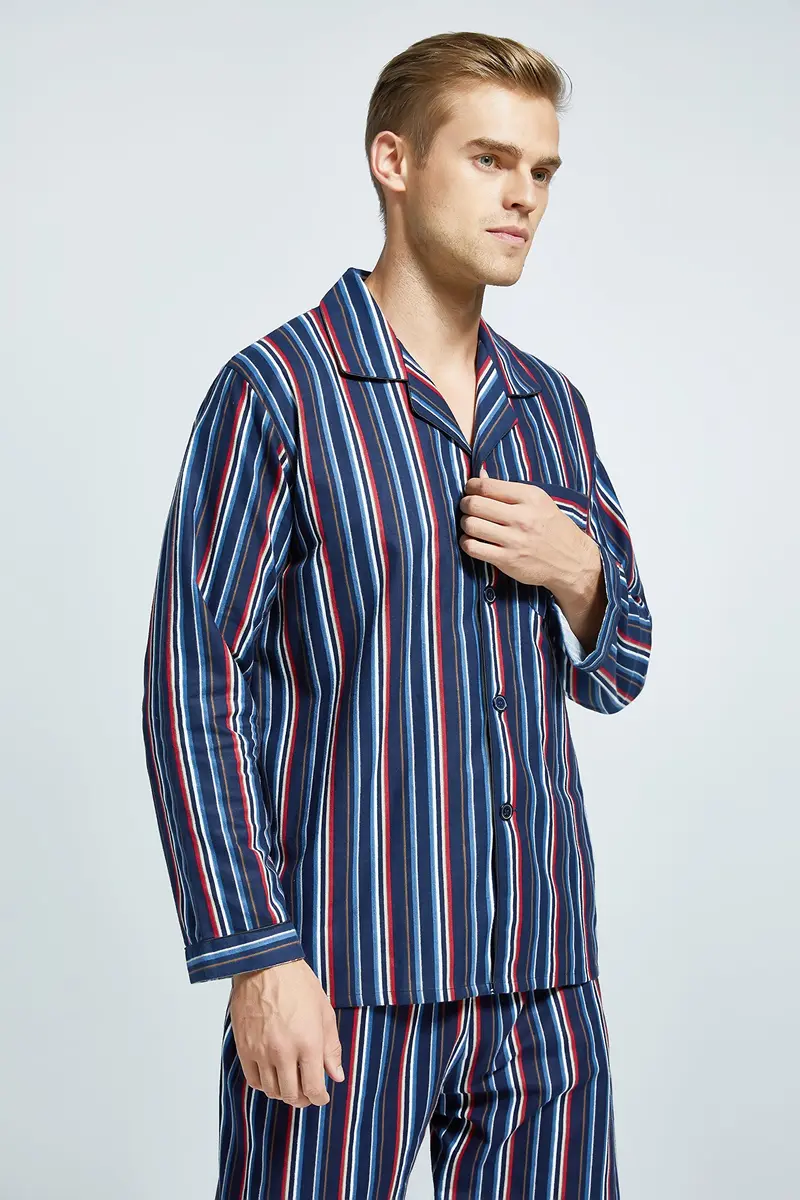 TONY AND CANDICE Men’s Flannel Pajama Set, 100% Cotton Long Sleeve Sleepwear (X-Large, Multicolor Striped) | Relaxed Fit for Comfortable Sleep - view 3