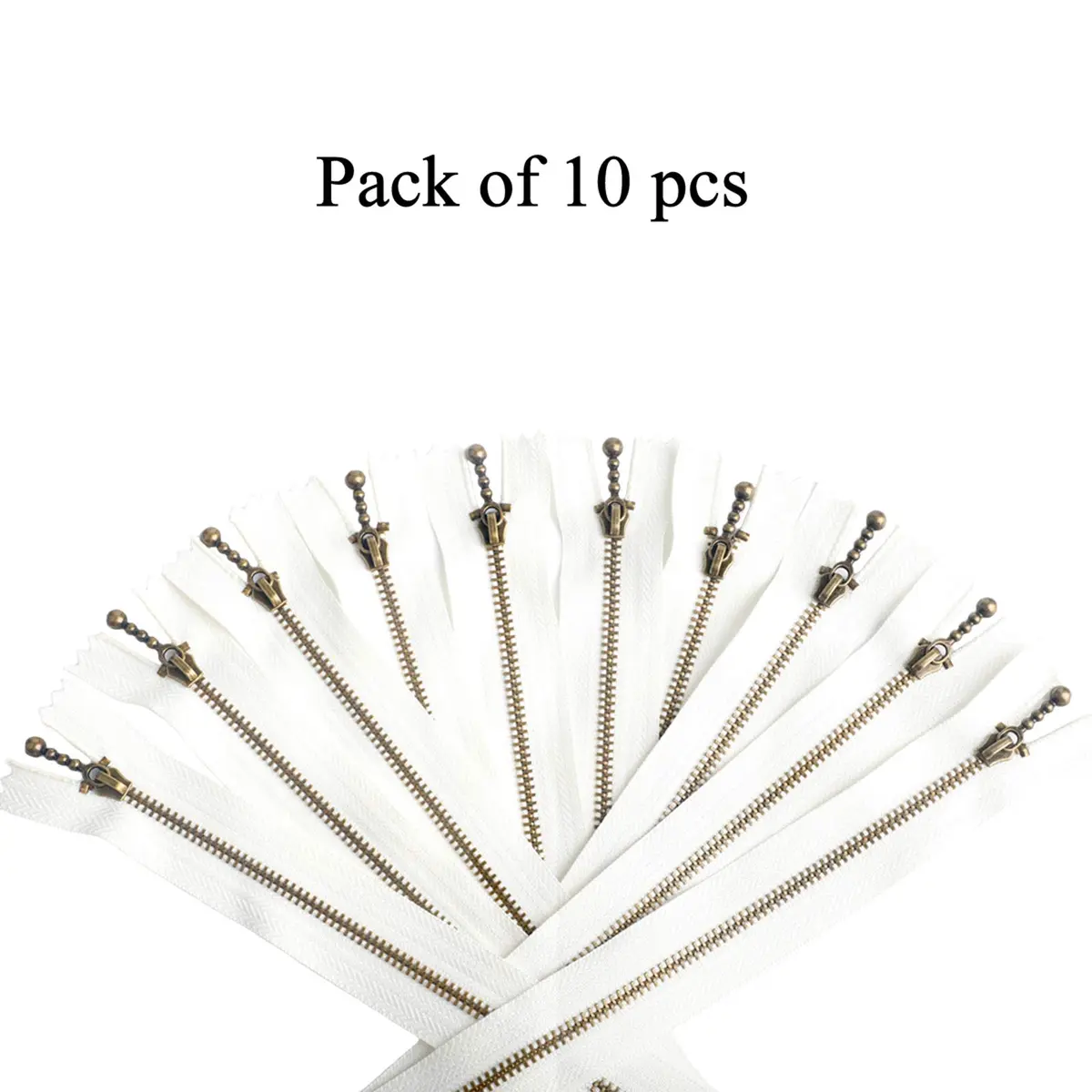 BEAULEGAN Metal Zipper Set 8 Pcs - #3 Antique Brass Close-end 12 Inch (30 cm), White | Heavy Duty Bag Zippers - view 5