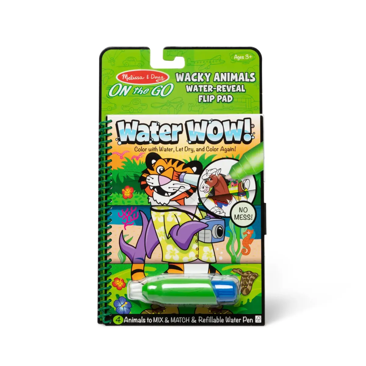 Melissa & Doug On the Go Water Wow! Wacky Animals Flip Pad Activity Book | 4 Reusable Pages & Water Pen - main product image