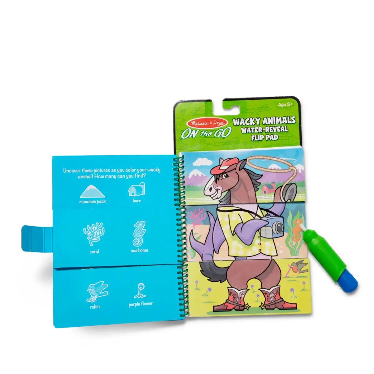 Melissa & Doug On the Go Water Wow! Wacky Animals Flip Pad Activity Book | 4 Reusable Pages & Water Pen - view 4