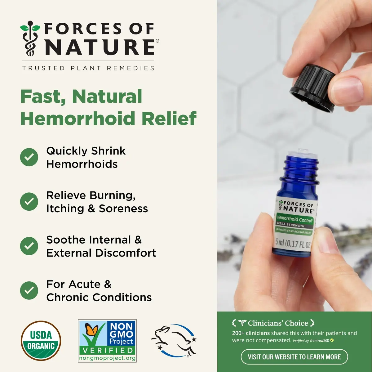 Forces of Nature Hemorrhoid Treatment Extra Strength 5ml | Organic Homeopathic Oil for Fast Relief - view 2