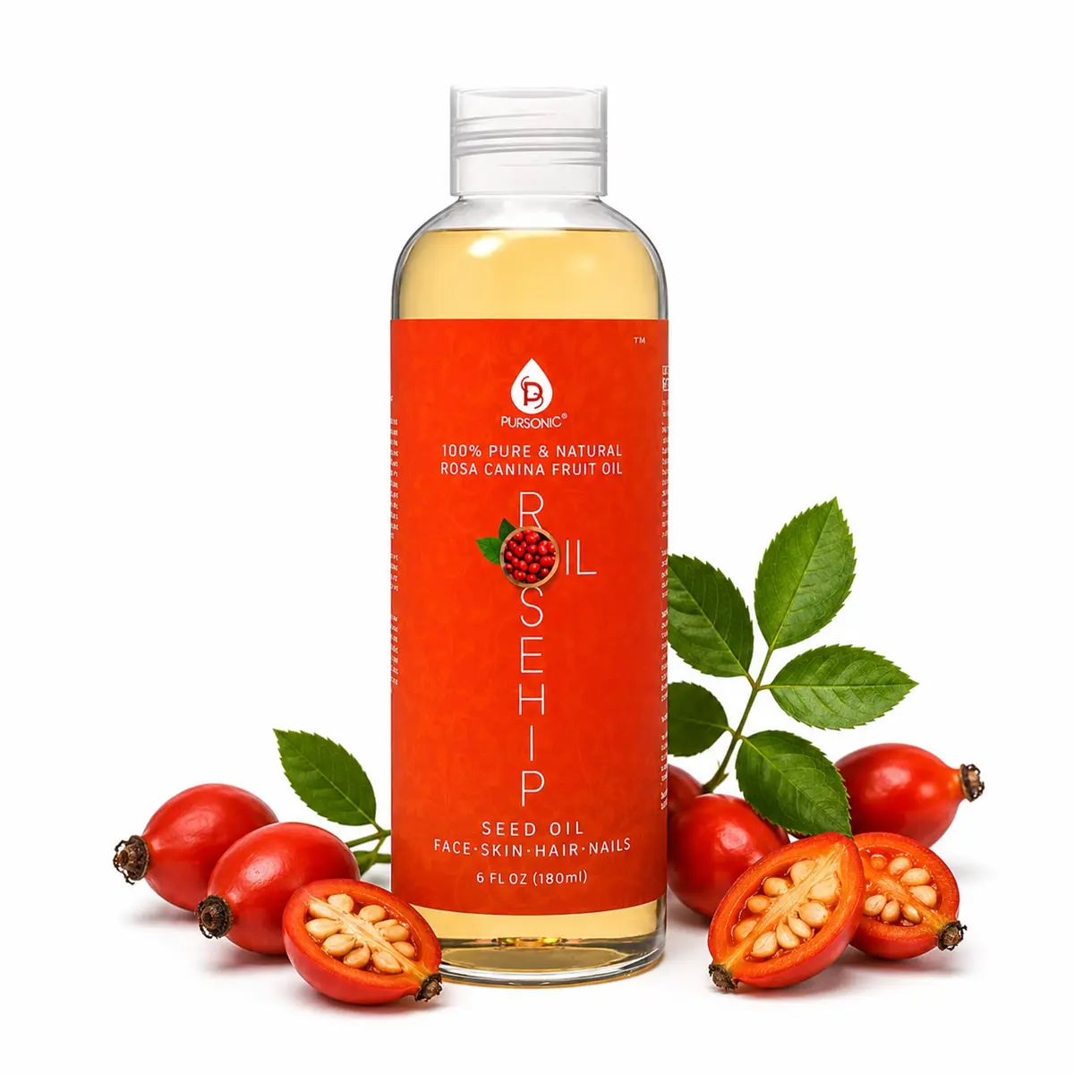 Pursonic Rosehip Seed Oil 6 Fl Oz | Hydrating & Brightening for Dry, Sensitive Skin - main product image