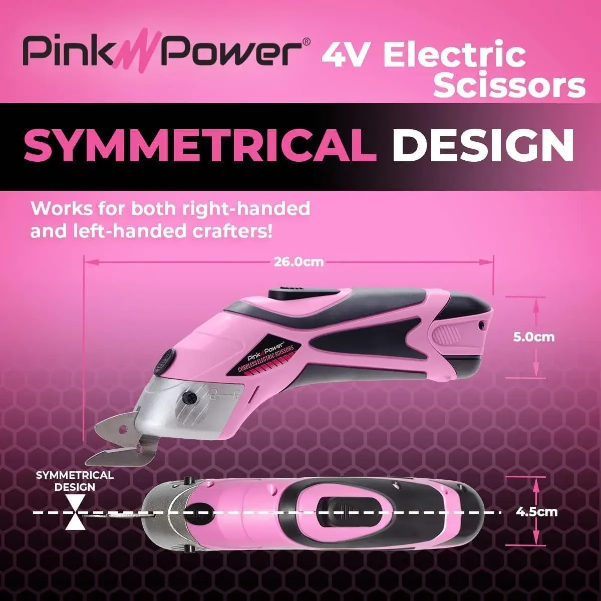 Pink Power Cordless Electric Scissors Fabric Cutter 26cm (10.2in) | Heavy Duty Rotary Shears for Crafts, Sewing, Cardboard - view 3