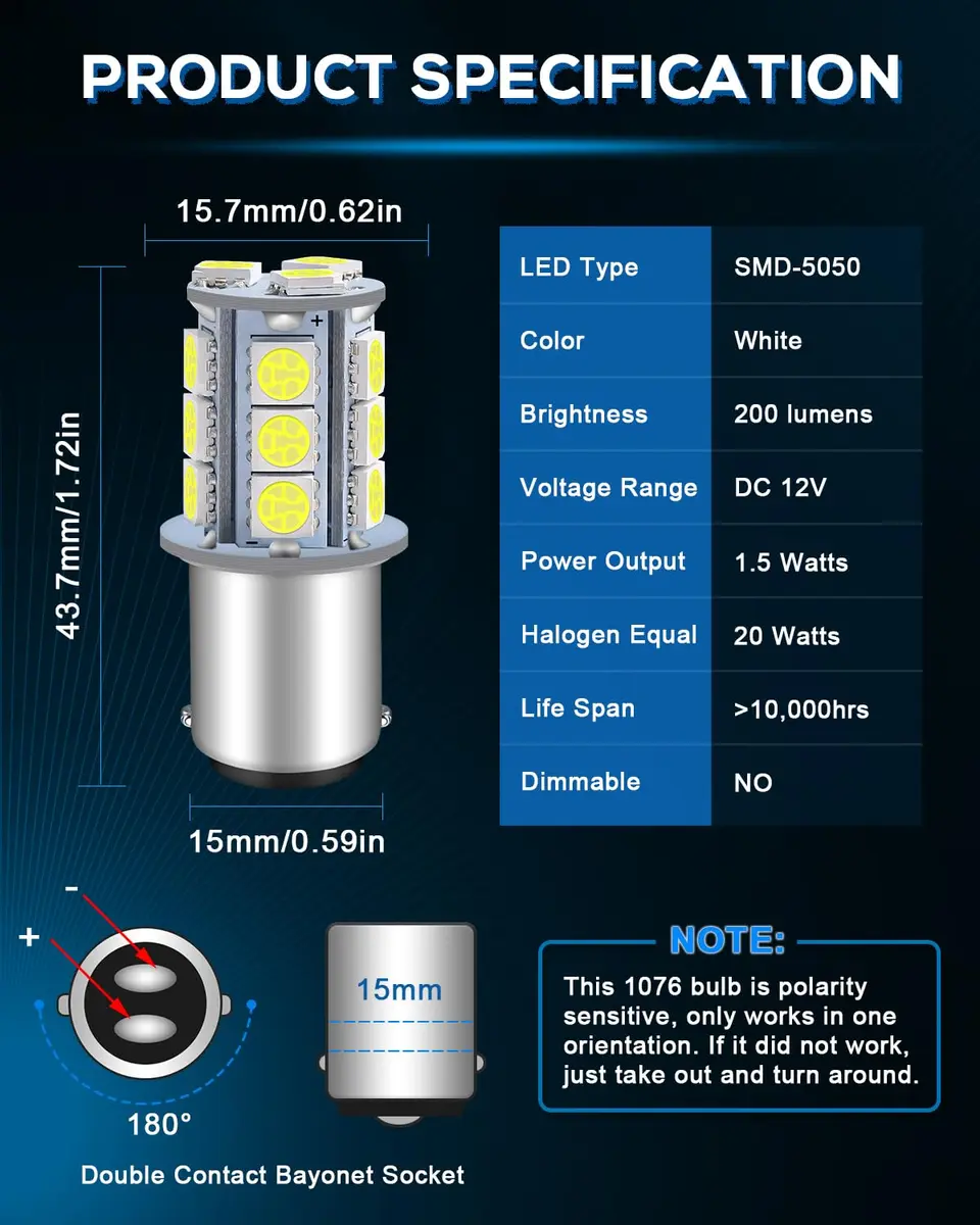 Alopee 12pcs 1142 LED Bulb 12V Bright White | Double Contact RV Camper Light (110c) - view 2