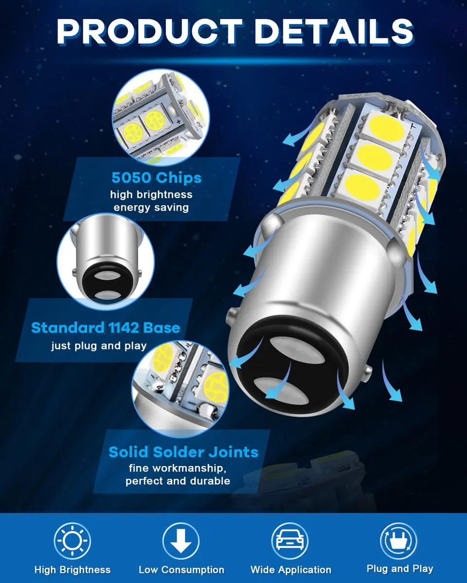 Alopee 12pcs 1142 LED Bulb 12V Bright White | Double Contact RV Camper Light (110c) - view 3
