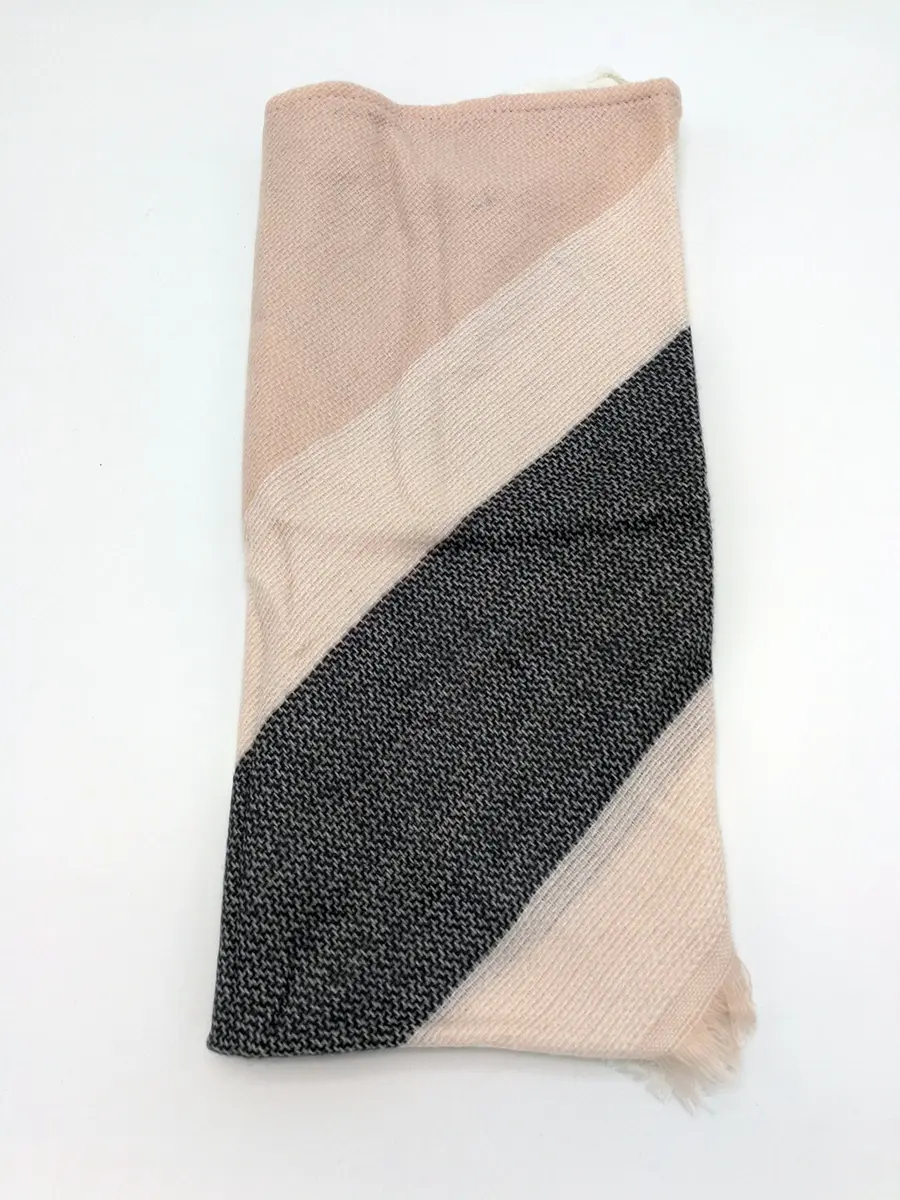 Wander Agio Womens Warm Scarf Triangle Winter Shawls Large Scarves Stripe Plaid Fichu Big Plaid Grey Pink 11 | Thick & Warm - view 5