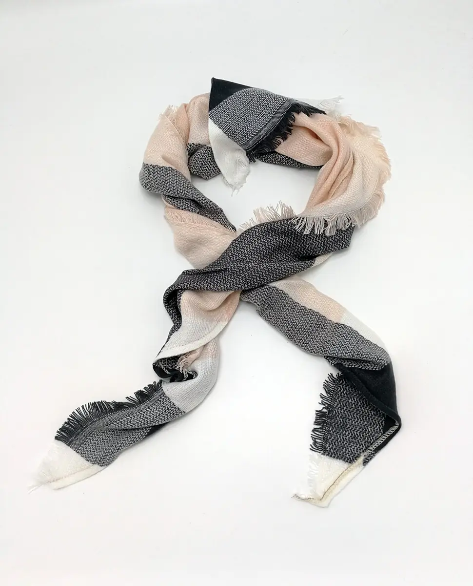 Wander Agio Womens Warm Scarf Triangle Winter Shawls Large Scarves Stripe Plaid Fichu Big Plaid Grey Pink 11 | Thick & Warm - view 2