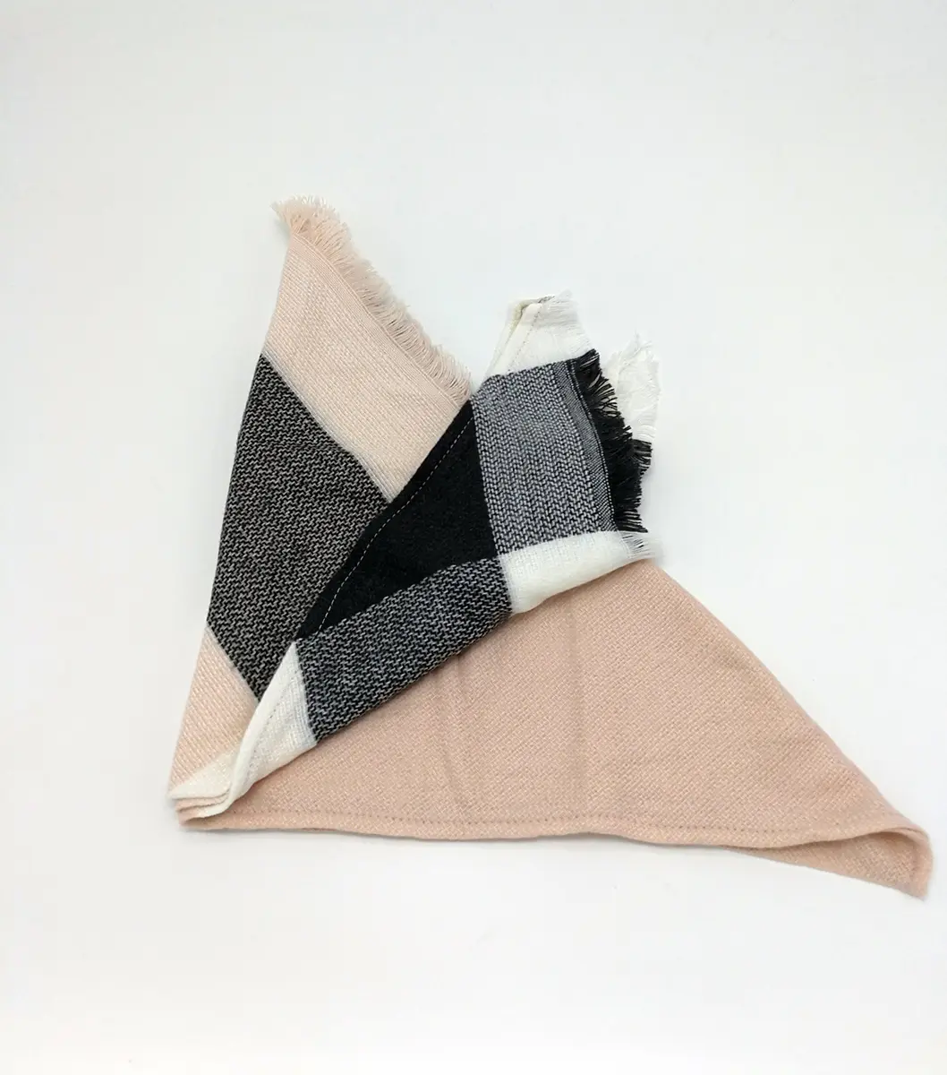 Wander Agio Womens Warm Scarf Triangle Winter Shawls Large Scarves Stripe Plaid Fichu Big Plaid Grey Pink 11 | Thick & Warm - view 4