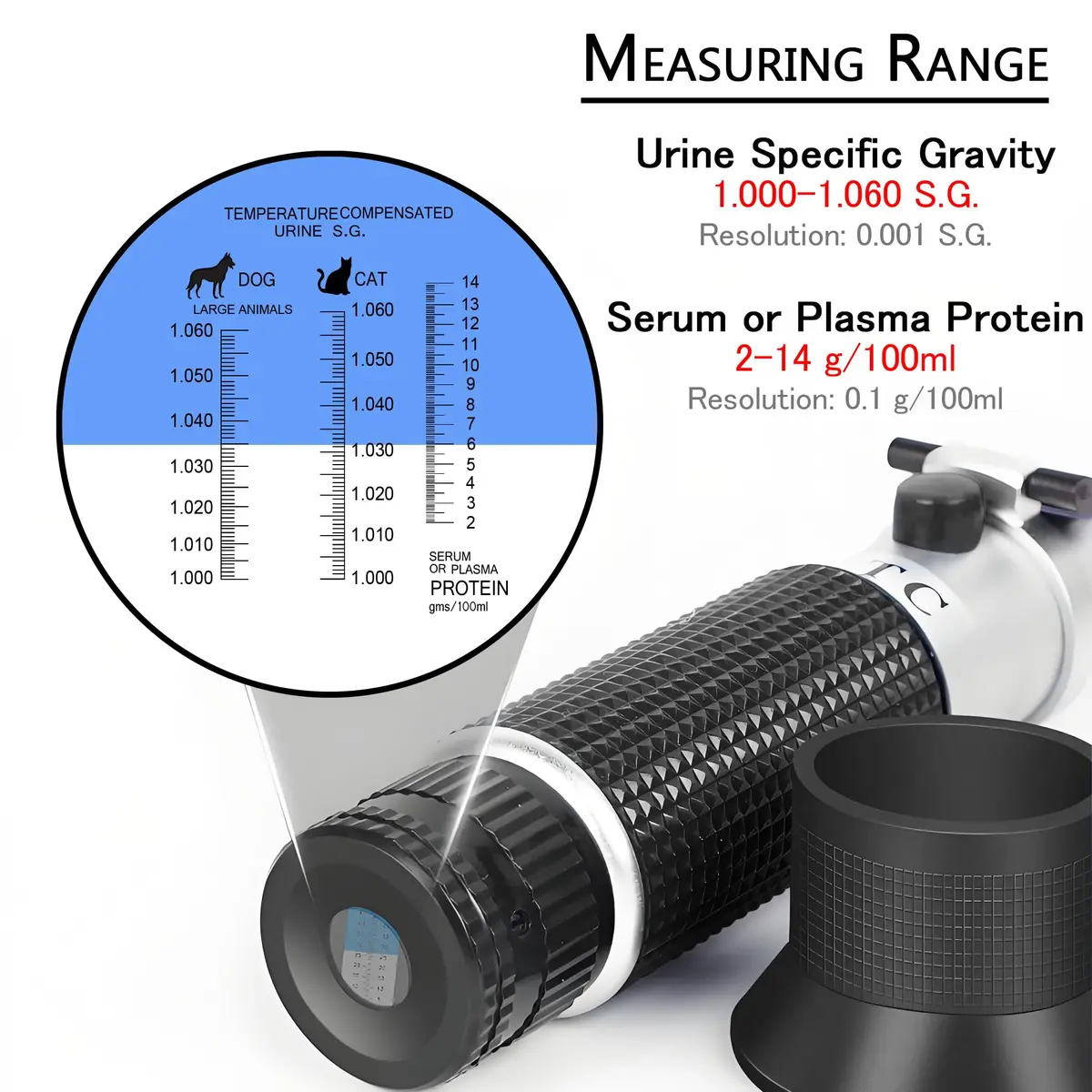 V·RESOURCING Pet Urine Specific Gravity & Serum Protein Refractometer | 1.000-1.060 SG, 2-14 g/100ml - view 3
