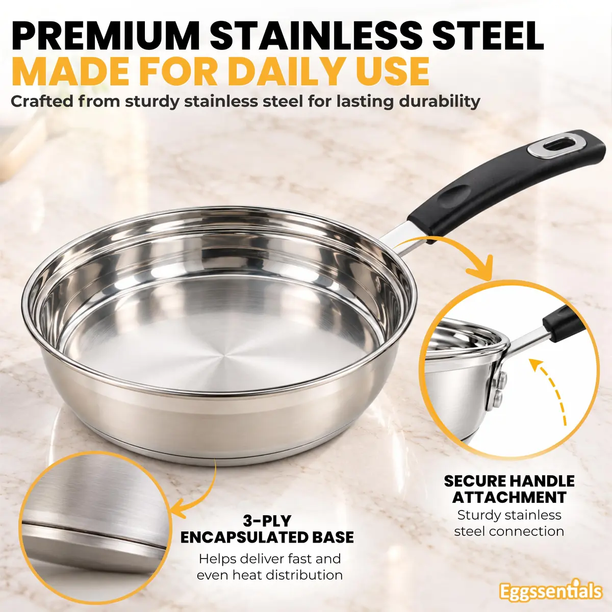 Eggssentials Egg Poacher Pan 4 Cup | Stainless Steel, PFOA Free, Induction Compatible, Dishwasher Safe - view 7
