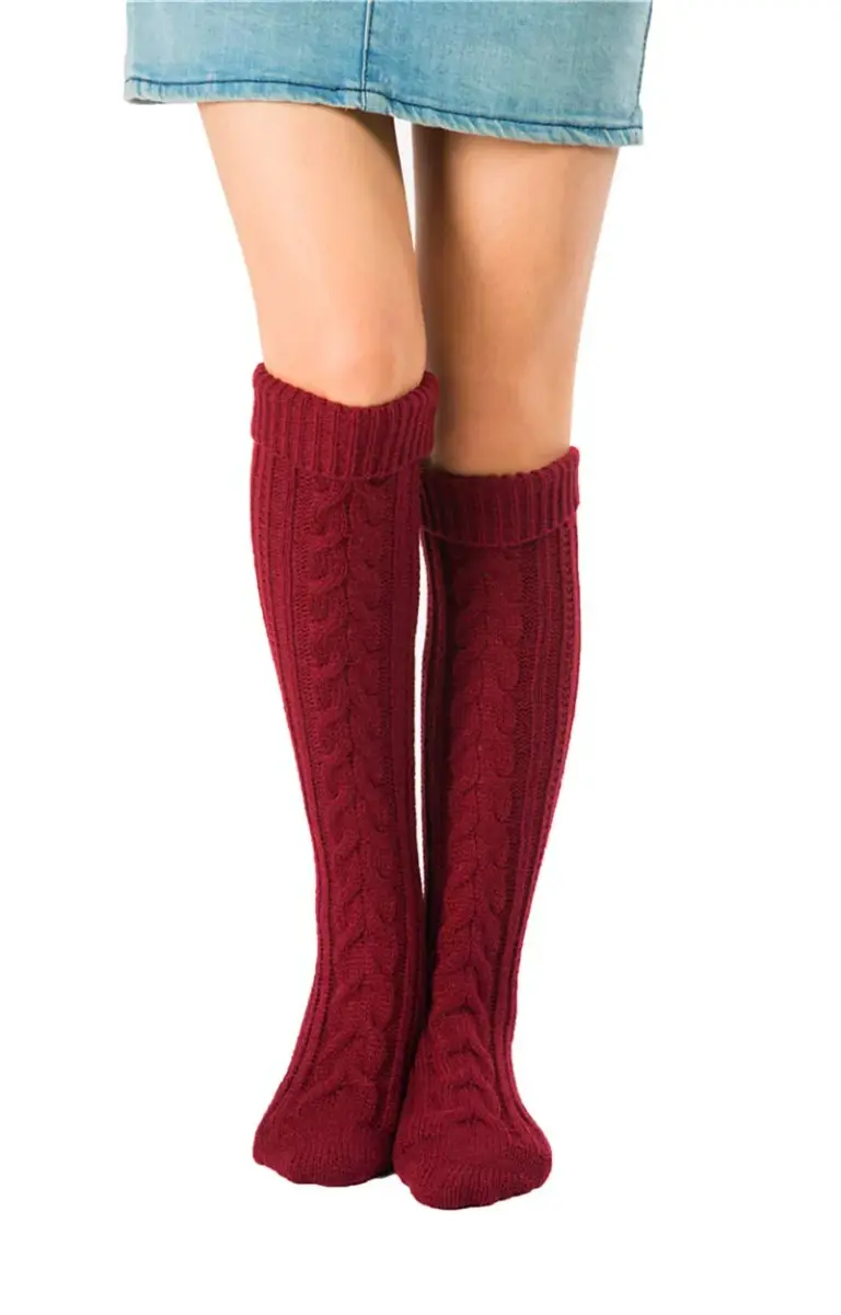 SherryDC Women's Cable Knit Knee-High Boot Socks | Red, One Size (61cm) - main product image