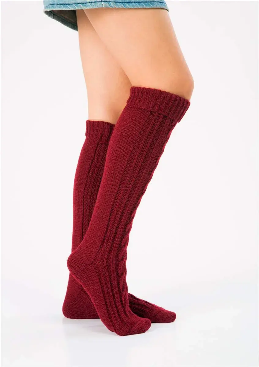 SherryDC Women's Cable Knit Knee-High Boot Socks | Red, One Size (61cm) - view 2