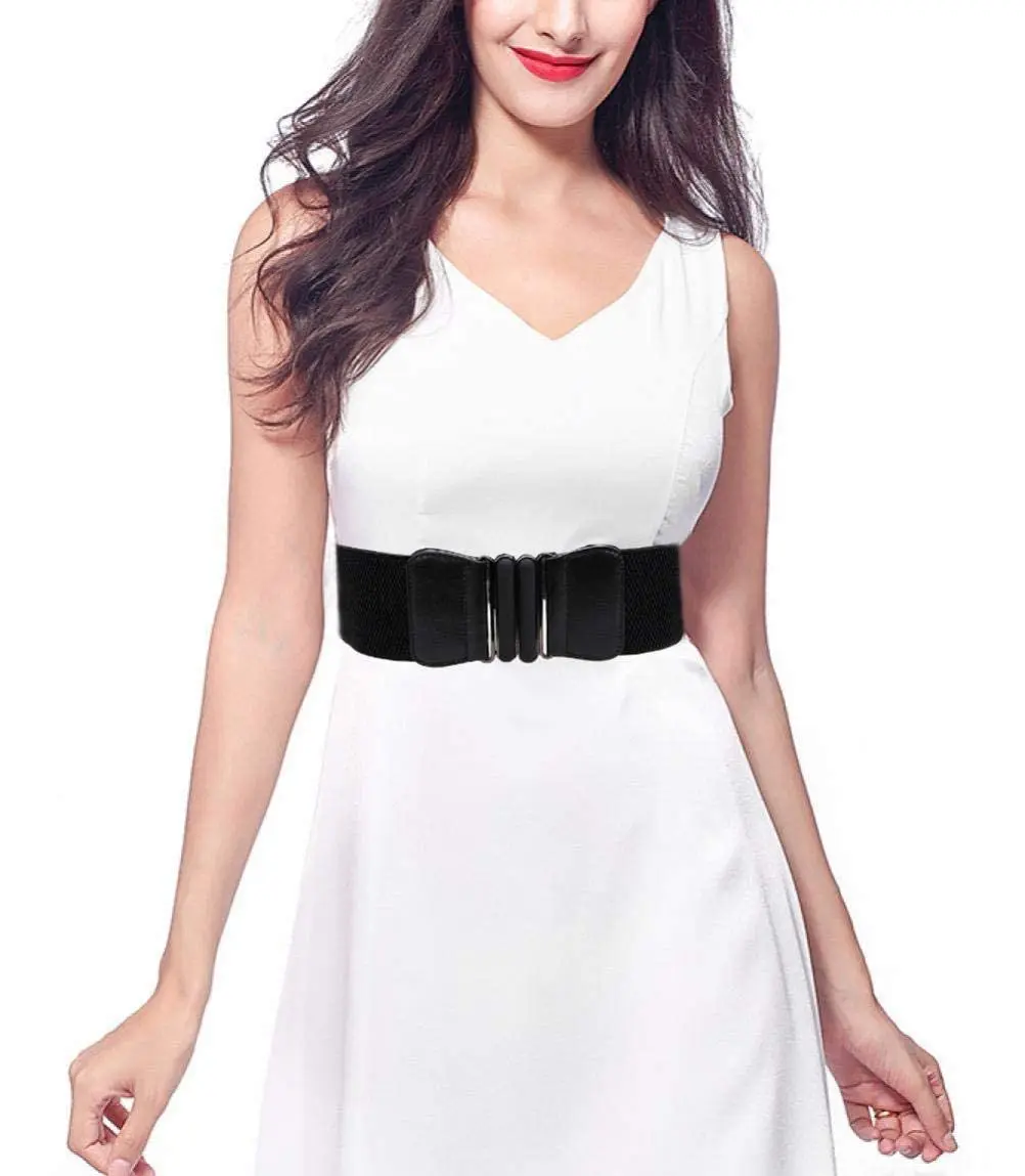 VOCHIC Wide Elastic Plus Size Belt for Women Cinch Waist Belt Stretch Waistband, Black, S-M(25"- 30") - view 2