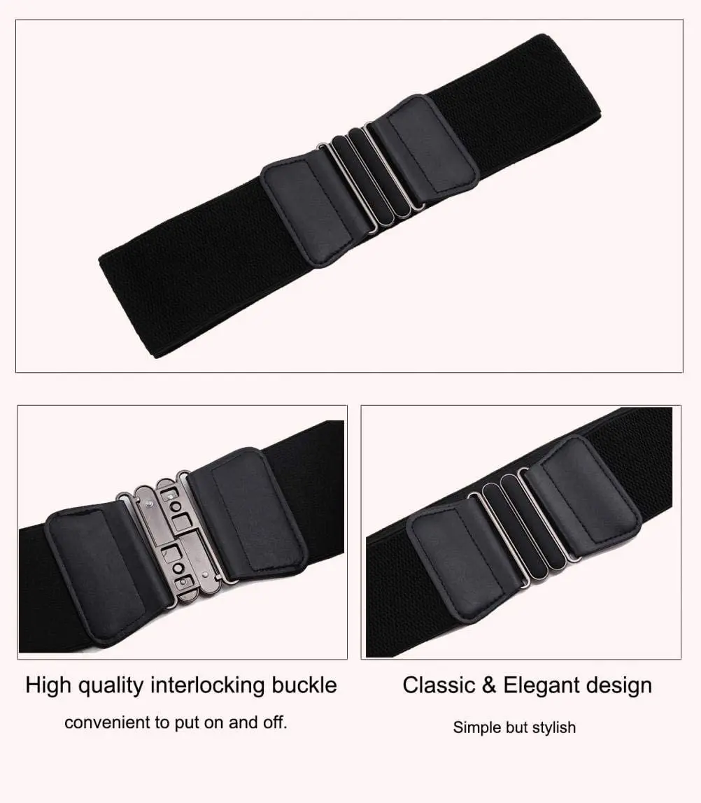 VOCHIC Wide Elastic Plus Size Belt for Women Cinch Waist Belt Stretch Waistband, Black, S-M(25"- 30") - view 4