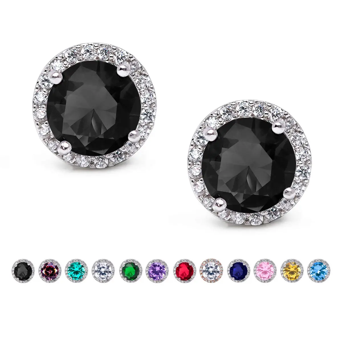 SWEETV Cubic Zirconia Stud Earrings 8mm | Elegant Rhinestone Jewelry for Women - main product image