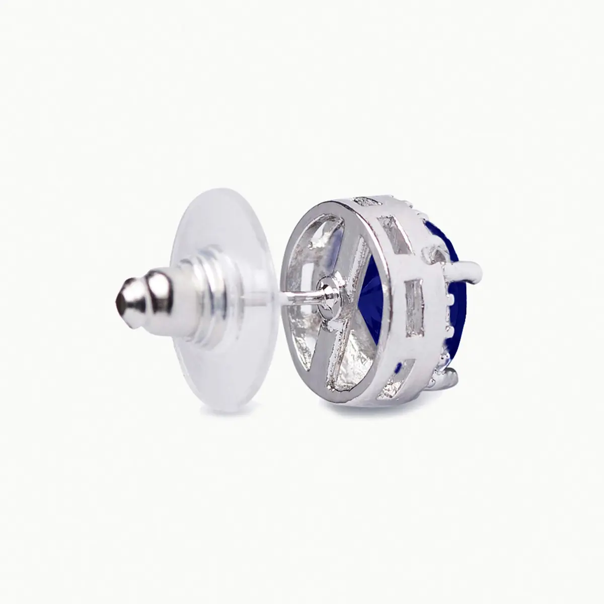 SWEETV Cubic Zirconia Stud Earrings 8mm Round Cut Hypoallergenic Sapphire - view 5