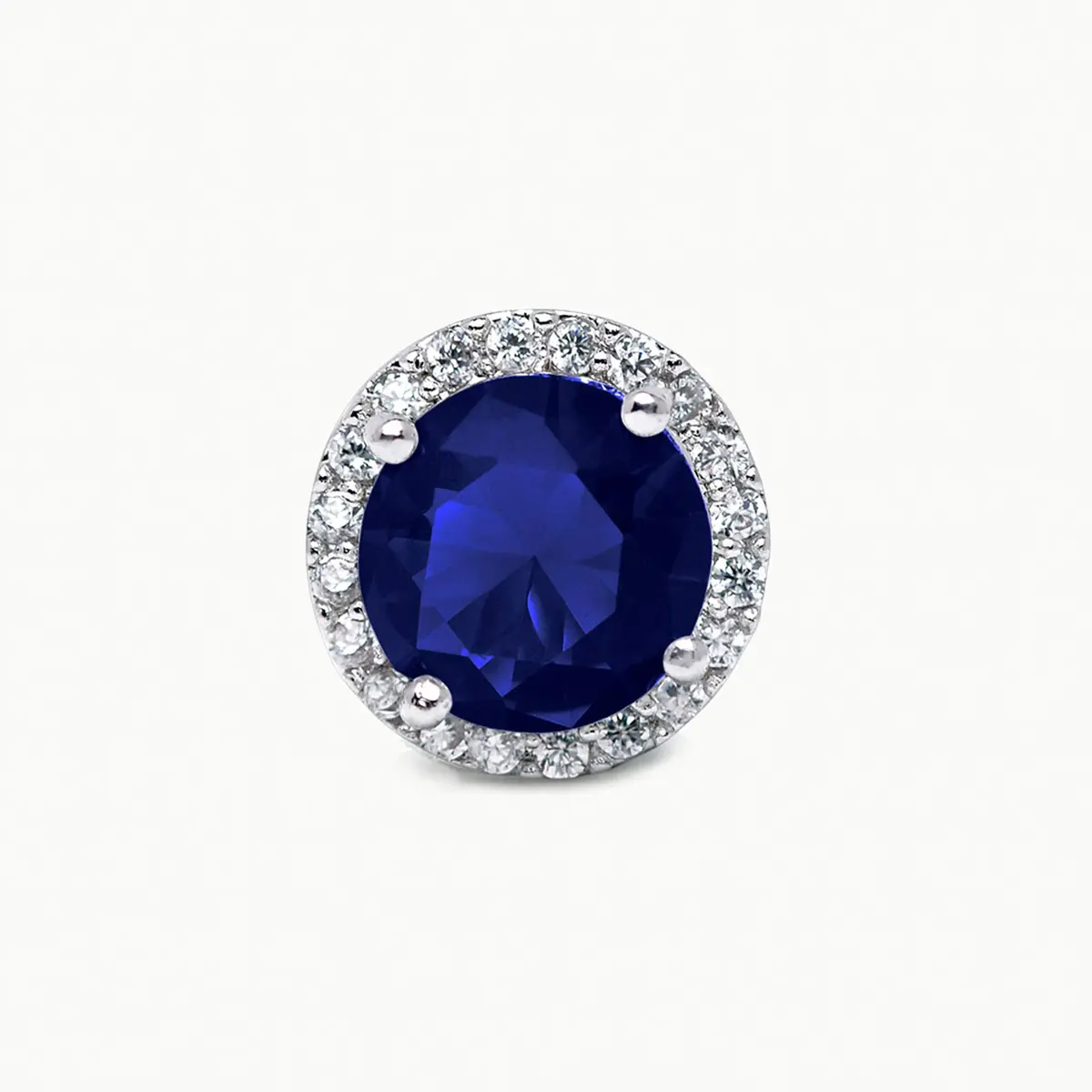 SWEETV Cubic Zirconia Stud Earrings 8mm Round Cut Hypoallergenic Sapphire - view 3