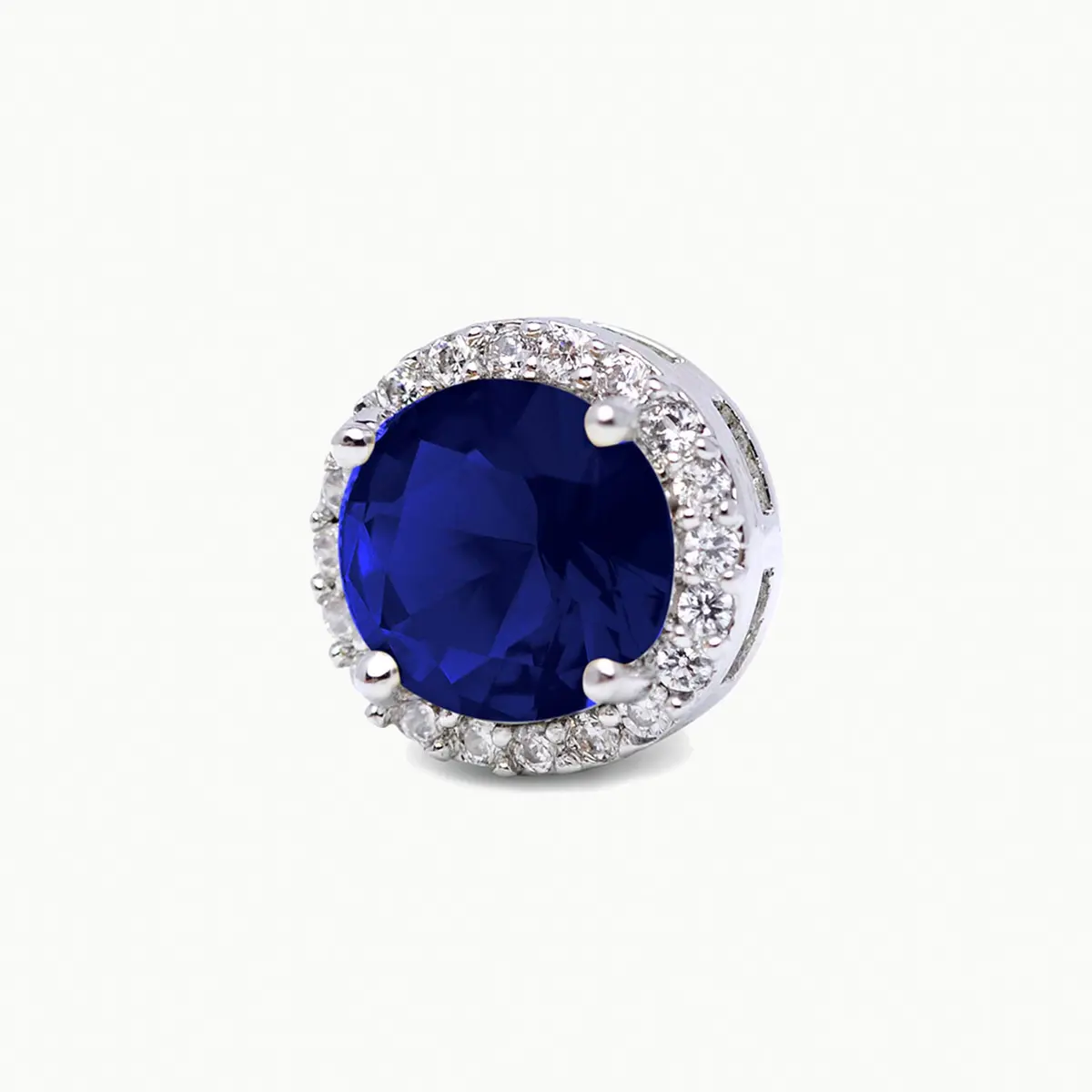 SWEETV Cubic Zirconia Stud Earrings 8mm Round Cut Hypoallergenic Sapphire - view 4
