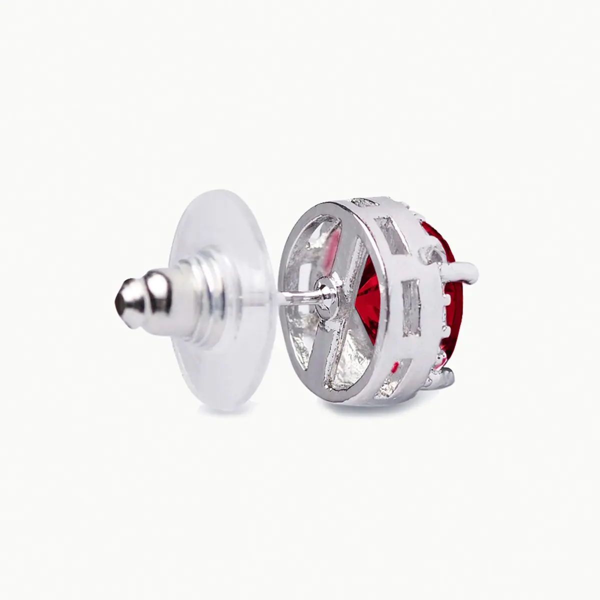 SWEETV Cubic Zirconia Stud Earrings, 8mm Round Cut, Rhinestone Hypoallergenic Earrings for Women Christmas Earrings-suitable for ages 15+, Ruby - view 5
