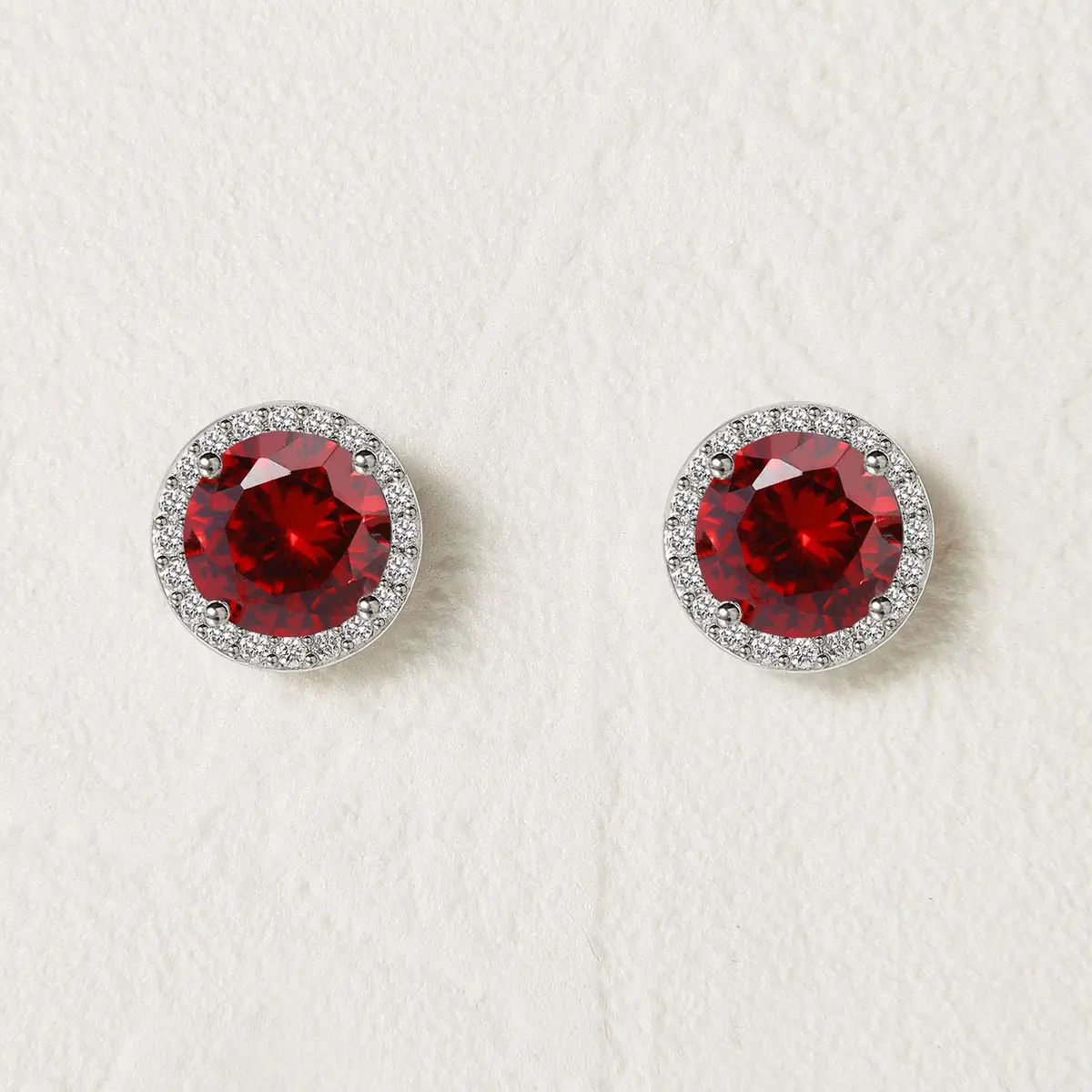 SWEETV Cubic Zirconia Stud Earrings, 8mm Round Cut, Rhinestone Hypoallergenic Earrings for Women Christmas Earrings-suitable for ages 15+, Ruby - view 4