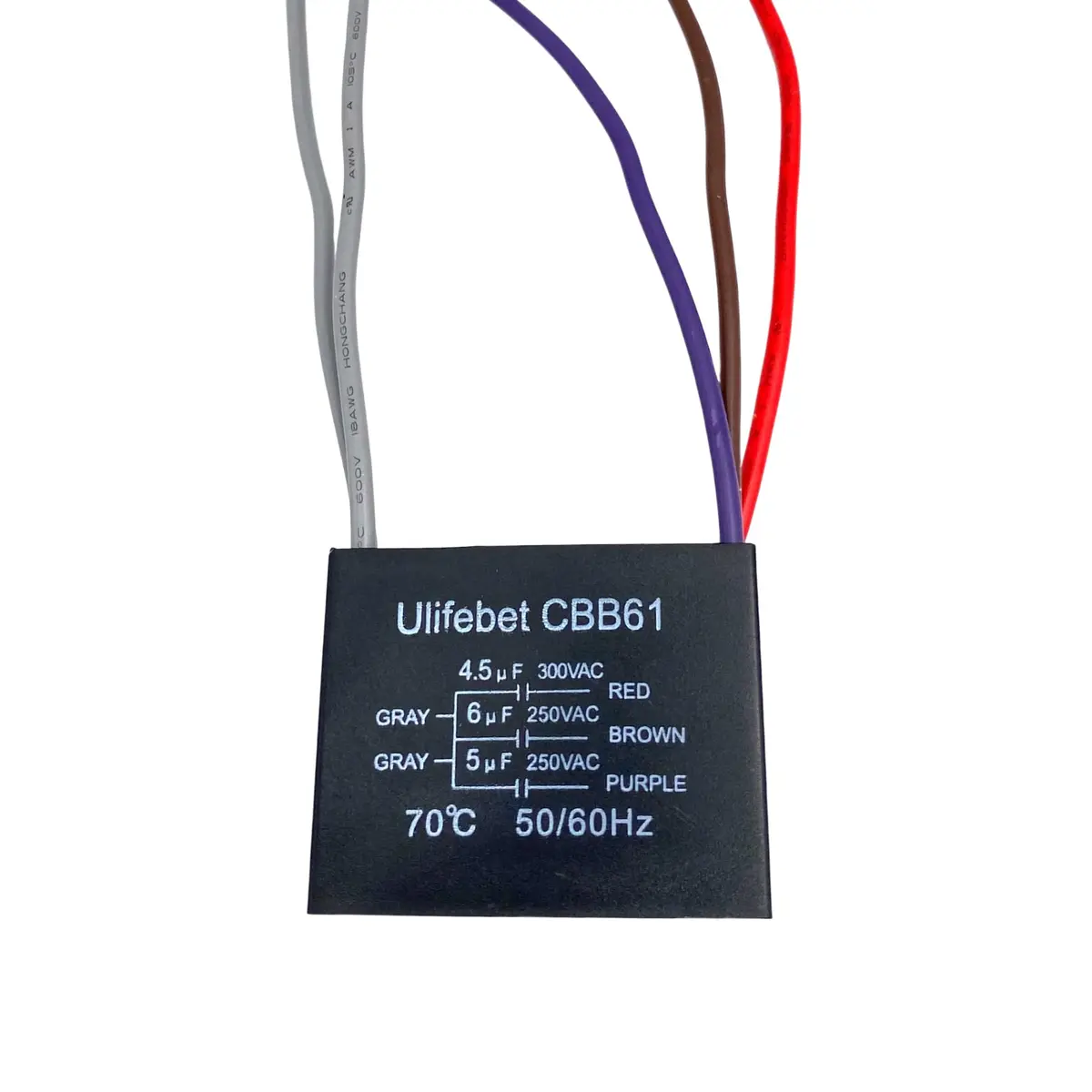 YJZR CBB61 Ceiling Fan Capacitor 4.5uf+6uf+5uf 5 Wire 250V | Controls Fan Speed & Start Mechanisms - main product image