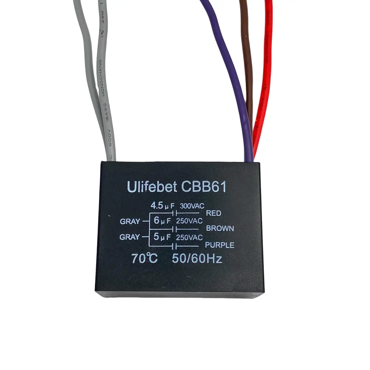 YJZR CBB61 Ceiling Fan Capacitor 4.5uf+6uf+5uf 5 Wire 250V | Controls Fan Speed & Start Mechanisms - view 3
