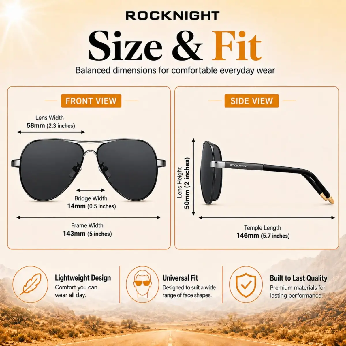ROCKNIGHT Polarized Aviator Sunglasses Men Women UV400 Metal Frame Driving | Classic Flat Top Style - view 4