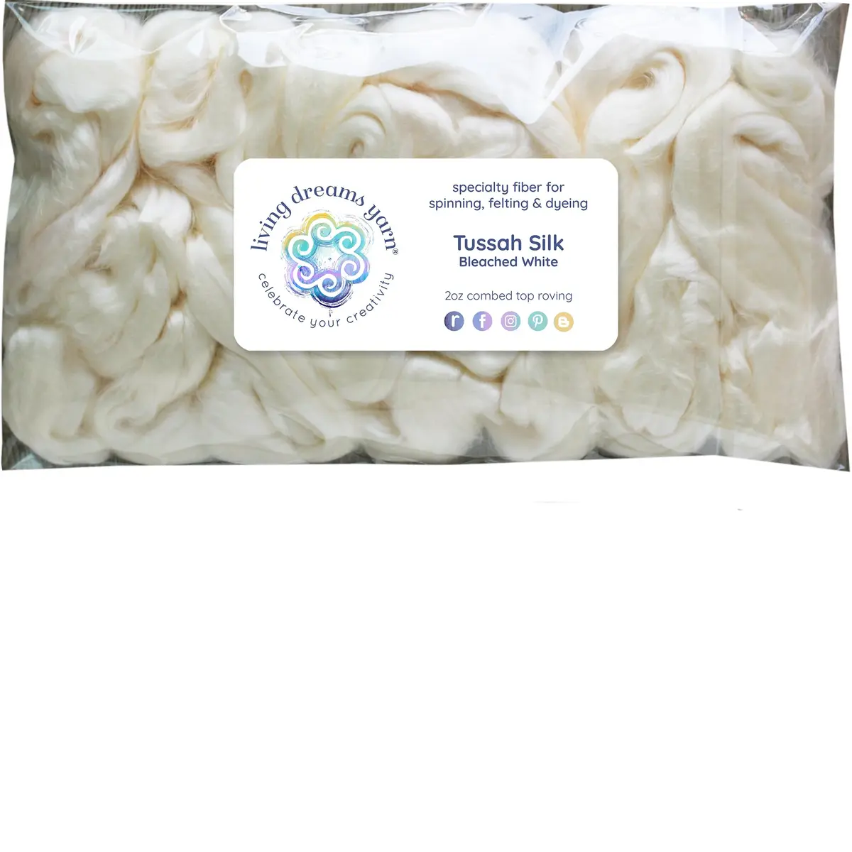 Living Dreams Yarn Bright White Tussah Silk Fiber for Soap Making & Felting | Premium Grade 50g - main product image