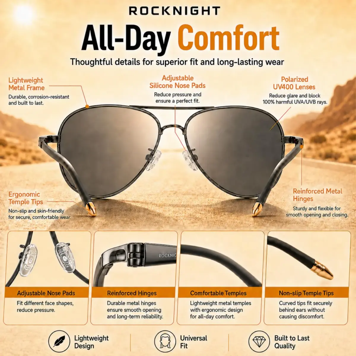 ROCKNIGHT Polarized Aviator Sunglasses Men Women UV400 Metal Frame Driving | Classic Style, 58mm Lens Width - view 5