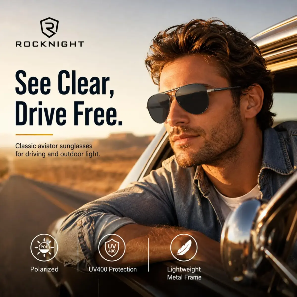 ROCKNIGHT Polarized Aviator Sunglasses Men Women UV400 Metal Frame Driving | Classic Style, 58mm Lens Width - view 6