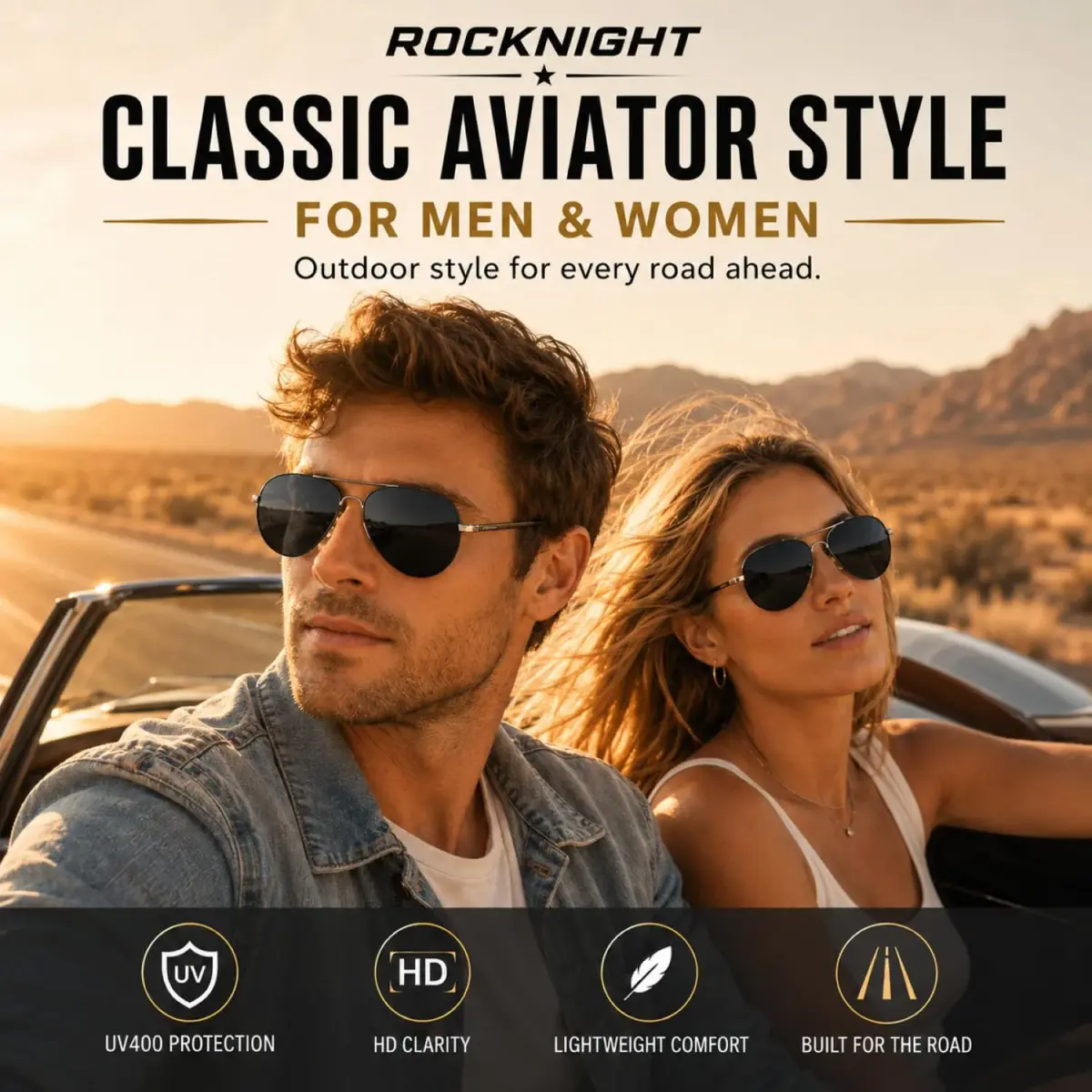 ROCKNIGHT Polarized Aviator Sunglasses Men Women UV400 Metal Frame Driving | Classic Style, 58mm Lens Width - view 2
