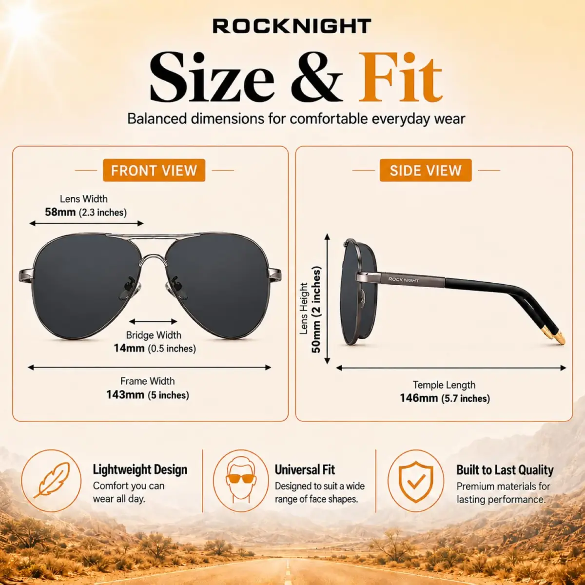 ROCKNIGHT Polarized Aviator Sunglasses Men Women UV400 Metal Frame Driving | Classic Style, 58mm Lens Width - view 4