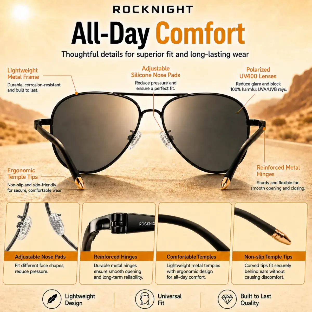 ROCKNIGHT Polarized Aviator Sunglasses Men Women UV400 Metal Frame Driving | Classic Style for All-Day Comfort - view 5