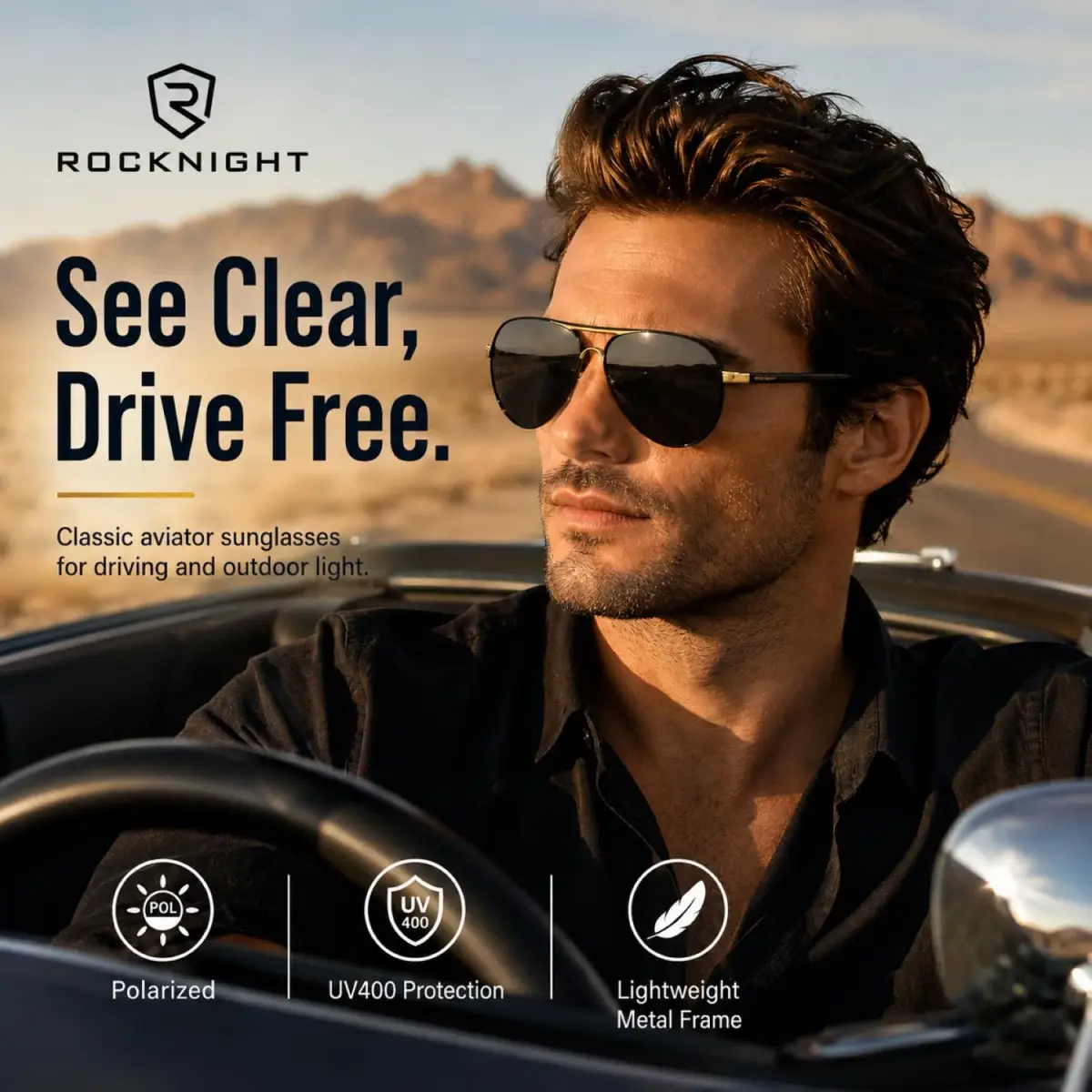 ROCKNIGHT Polarized Aviator Sunglasses Men Women UV400 Metal Frame Driving | Classic Style for All-Day Comfort - view 6