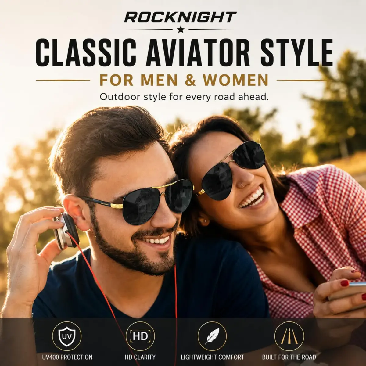 ROCKNIGHT Polarized Aviator Sunglasses Men Women UV400 Metal Frame Driving | Classic Style for All-Day Comfort - view 2