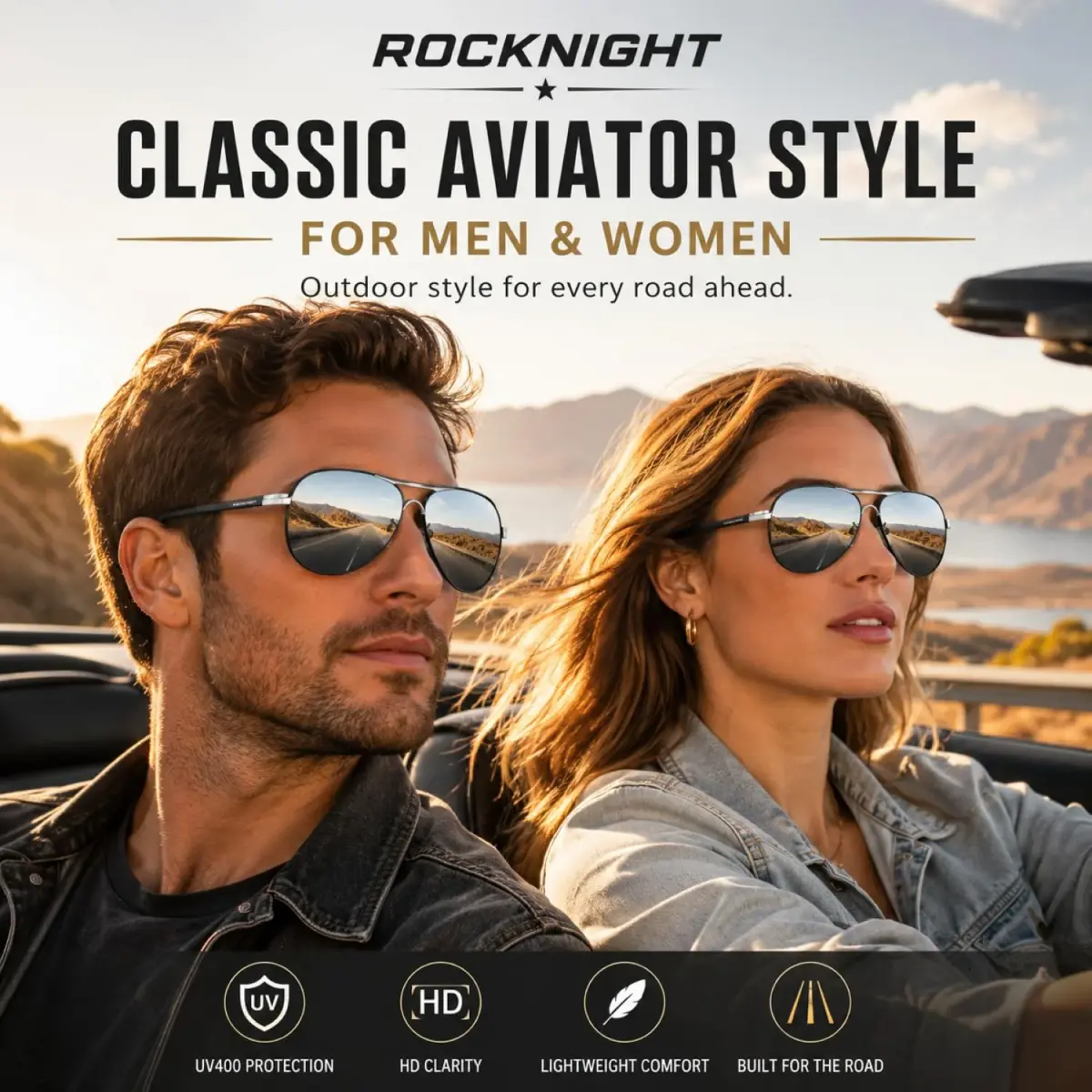 ROCKNIGHT Polarized Aviator Sunglasses Men Women UV400 Metal Frame Driving | Lightweight & Adjustable Fit - view 2