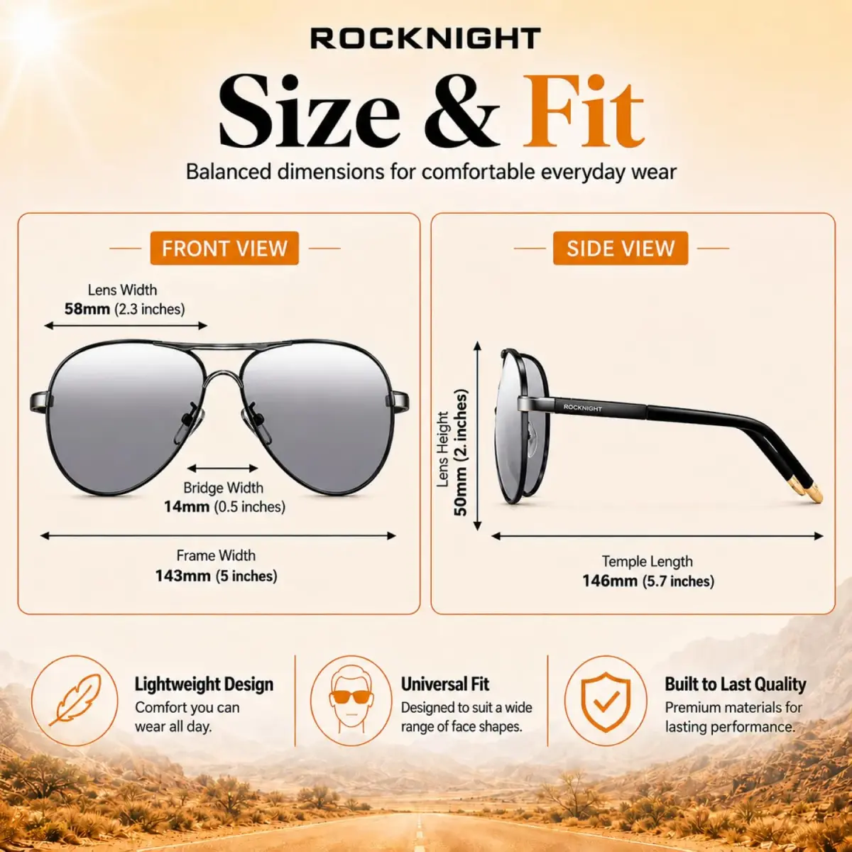 ROCKNIGHT Polarized Aviator Sunglasses Men Women UV400 Metal Frame Driving | Lightweight & Adjustable Fit - view 4