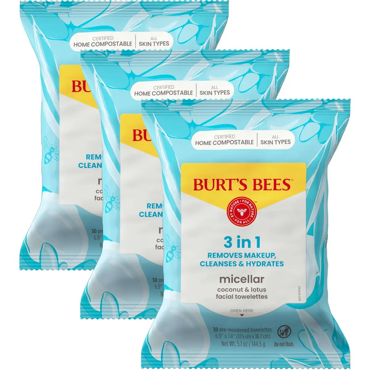 Burt's Bees Face Wipes 30 Count | Hydrating Micellar Cleanser with Coconut & Lotus Water - main product image