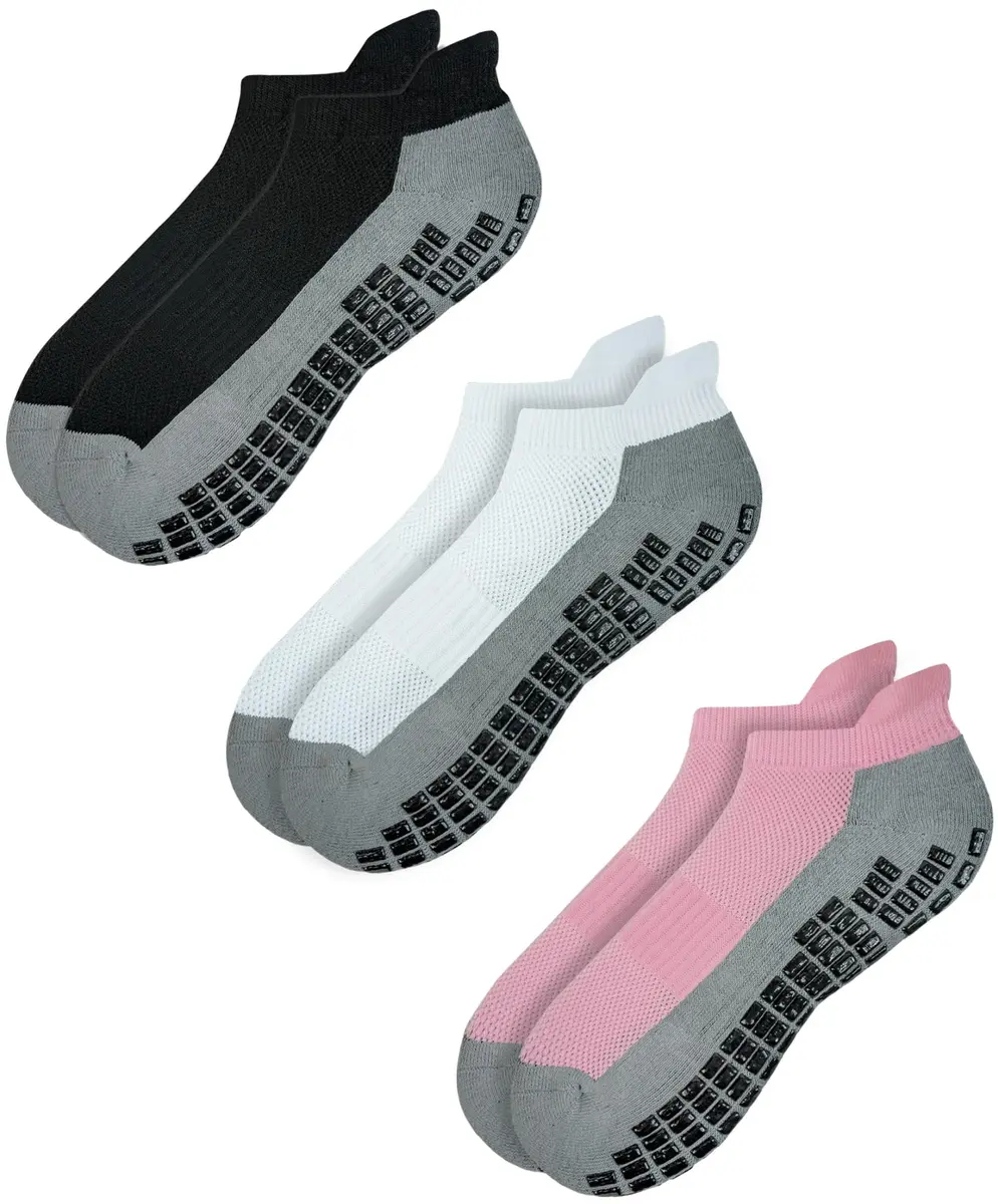 RATIVE Super Grips Anti Slip Non Skid Yoga Hospital Socks for Adults Men Women (X-Large, 3-Pairs/Black+White+Pink) | Breathable, Durable & Non Slip - main product image