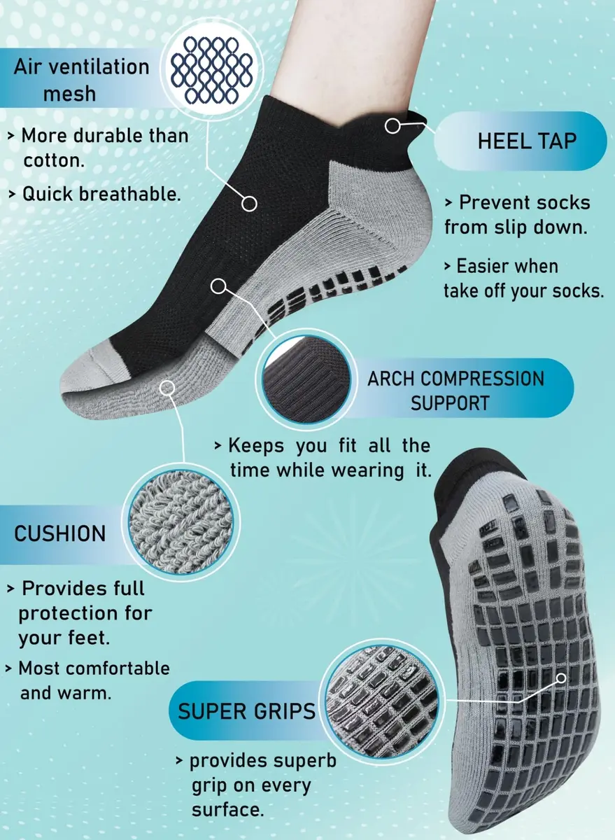 RATIVE Super Grips Anti Slip Socks for Adults Men Women | Non Skid Yoga Hospital Socks (Medium, 3-Pairs/Black) - view 5