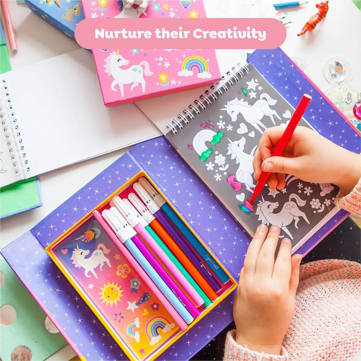 Tiger Tribe Unicorns Coloring Set - Kids Activity Kit 14cm x 21cm | Screen-Free Creative Play - view 7