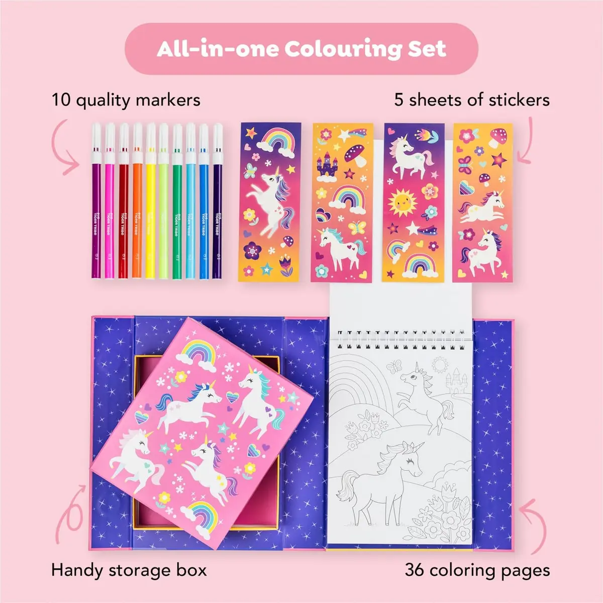 Tiger Tribe Unicorns Coloring Set - Kids Activity Kit 14cm x 21cm | Screen-Free Creative Play - view 3