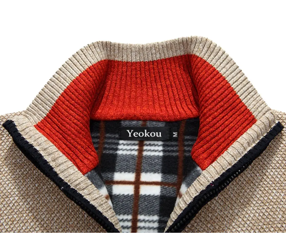 Yeokou Men's Slim Fit Zip Up Casual Knitted Cardigan Sweater with Pockets 38% Cashmere Blend | Casual & Warm - view 4